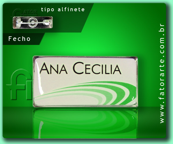 Crachá Ana Cecilia, em placa metálica, personalizado por adesivo impresso